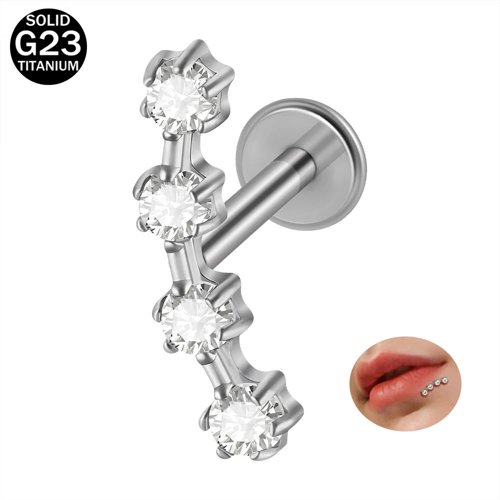 18G 16G CZ Lip Labret Stud G23 Titanium Minimalist Internally Threaded Cartilage Helix Piercing Stud Earrings for Women