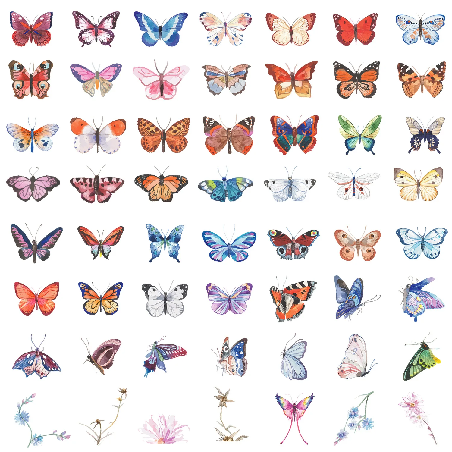 

10/30/50PCS Colorful Butterfly Cartoon Stickers Funny Animal Graffiti Watercolor Style Decoration DIY Toys Laptop Phone Guitar