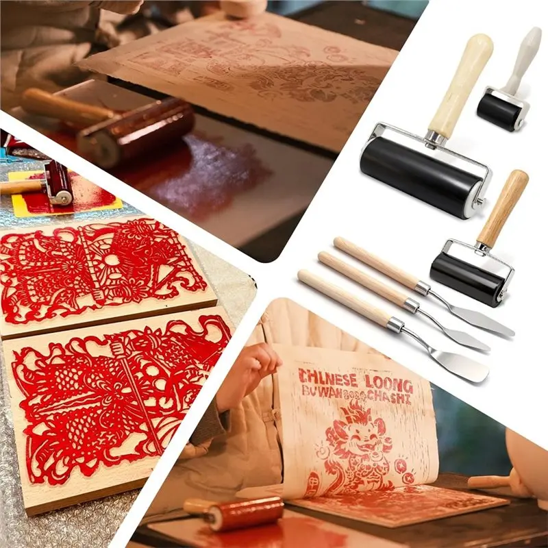 مجموعة أسطوانة براير المطاطية من Mar.6، بكرات مطاطية بأحجام مع 3 كاشطات لصنع الطباعة ورق الحائط وختم الحبر وزيت الإلتصاق #3