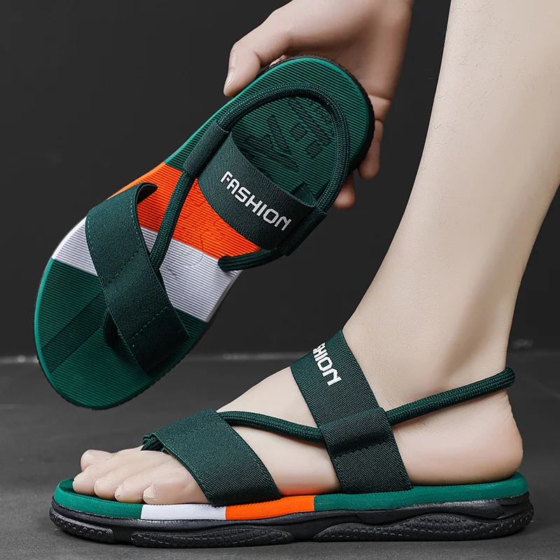 Populaire Heren Teenslippers Met Kleur Geblokkeerde Vakantie Strand Zachte Comfortabele Slijtvaste Sandalen Vrijetijdsschoenen Ademend