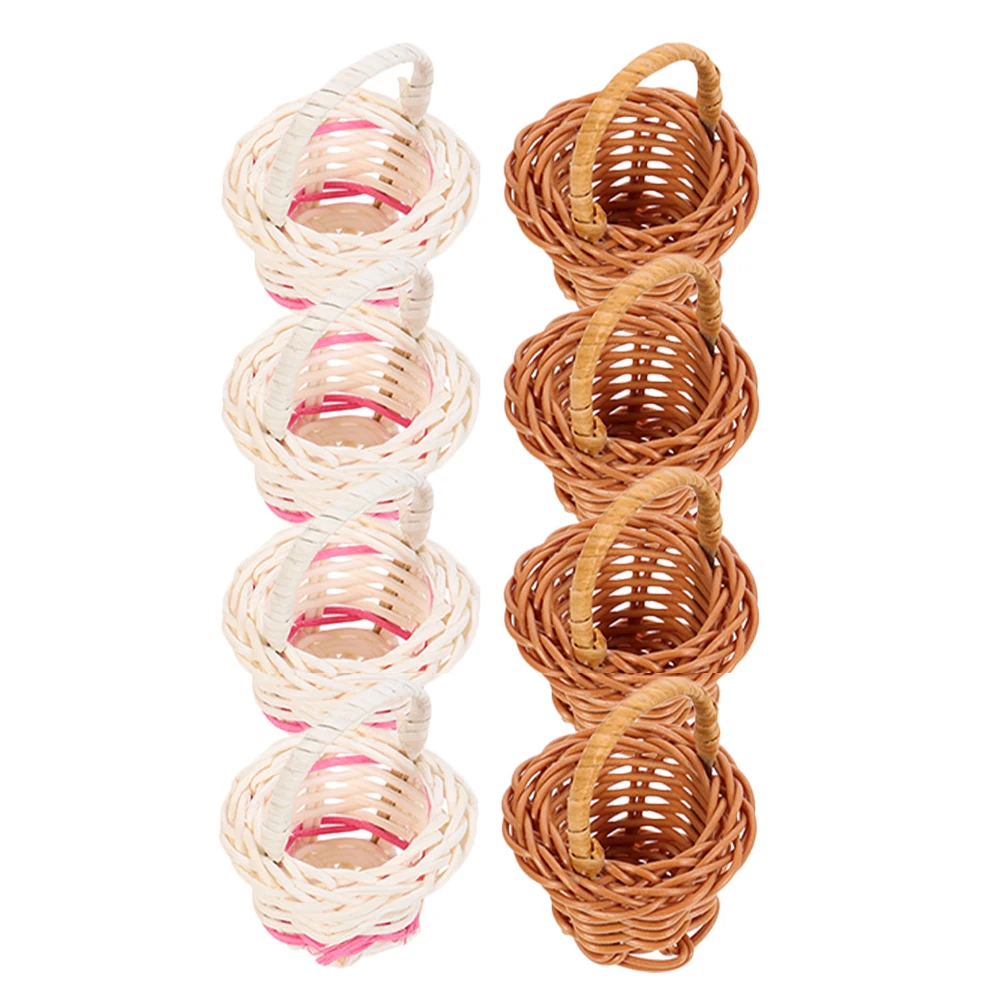 

8pcs Mini Woven Baskets Rattan Handle Tiny Baskets Plastic Bamboo Home Decor Office Garden Wedding Props Storage Candy Gift