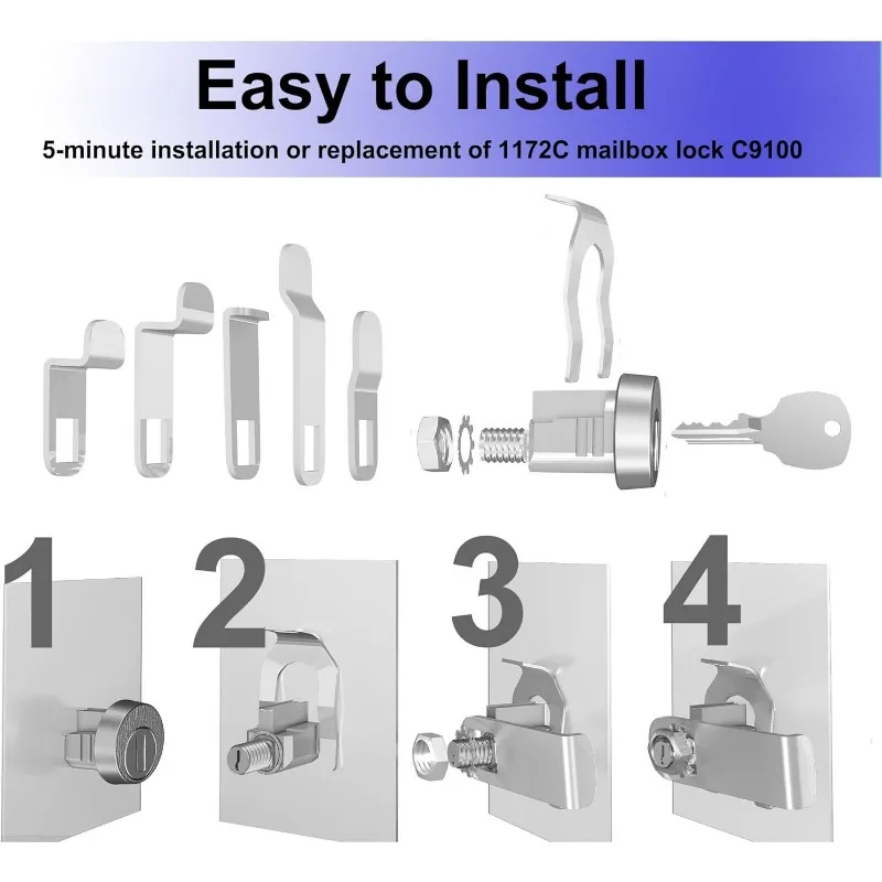 Email Lock with 5 Locking Plates, Mailbox Lock, Newspaper Box Lock, Wardrobe Lock with Key
