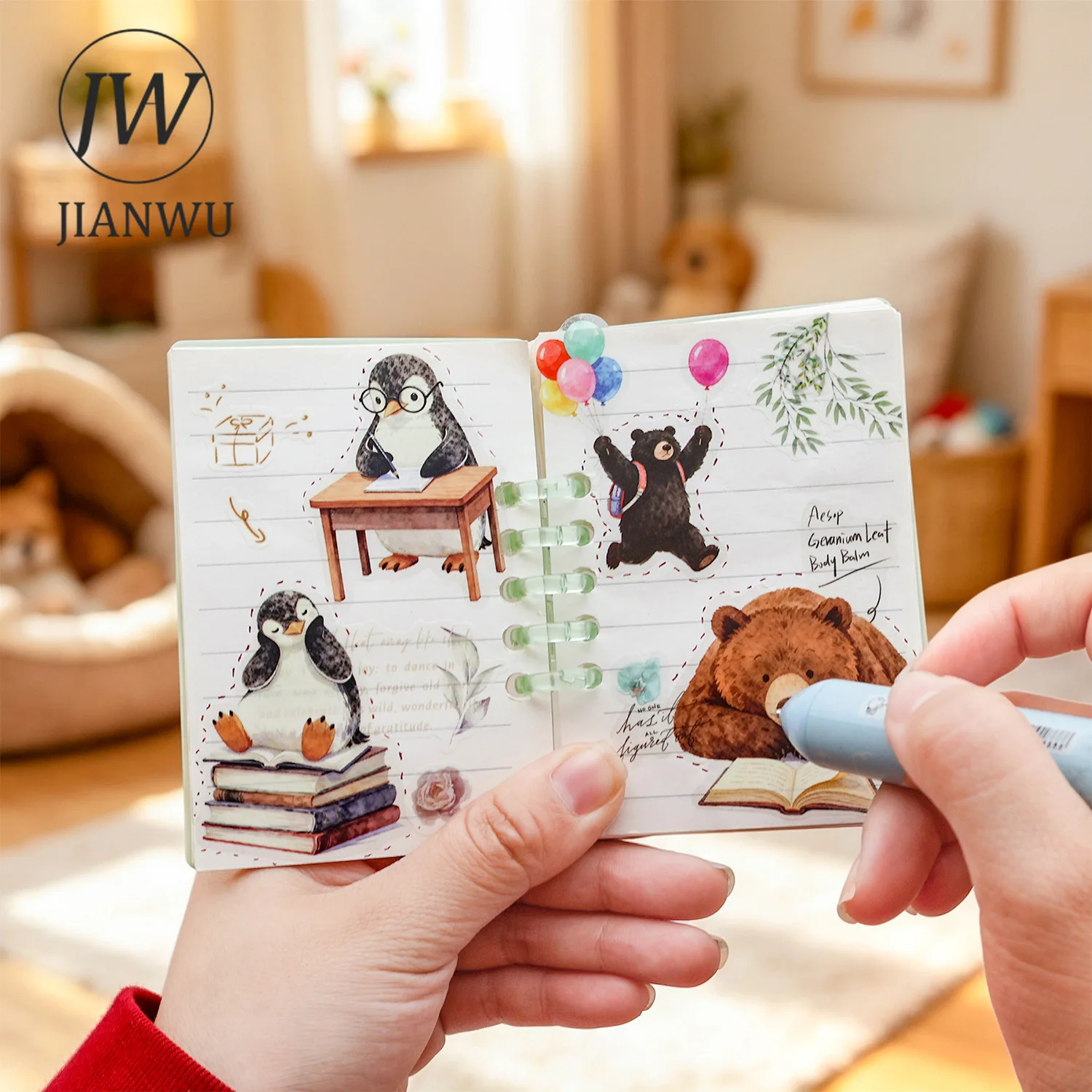JIANWU Starry Pet Language Series Cute Animal Landscape Material Collage Scrapbooking PET Sticker Creative Journal Stationery view 4