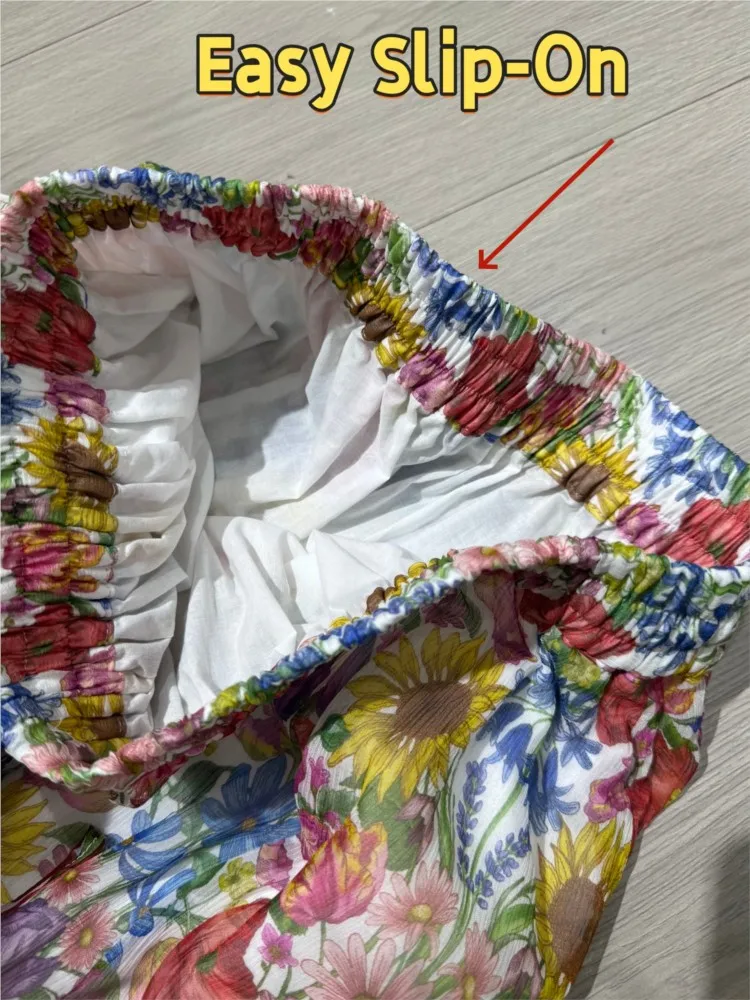 Women Floral Midi Skirt 100% Cotton with 100% Silk Insid  Waist Bohemian Long Skirt Summer Beach Dress  Loose Slip On Comfy