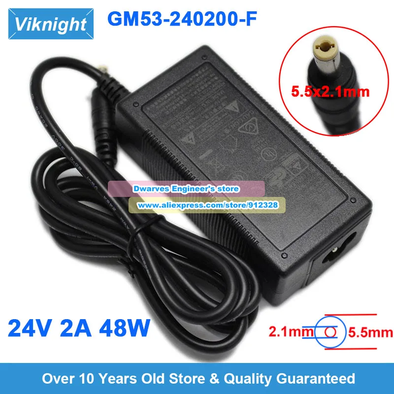 GM53-240200-F AC Adapter 24V 2A for MUNBYN ITPP966 LABEL Printer for GVE 48W Power Supply 5.5*2.5mm/2.1mm