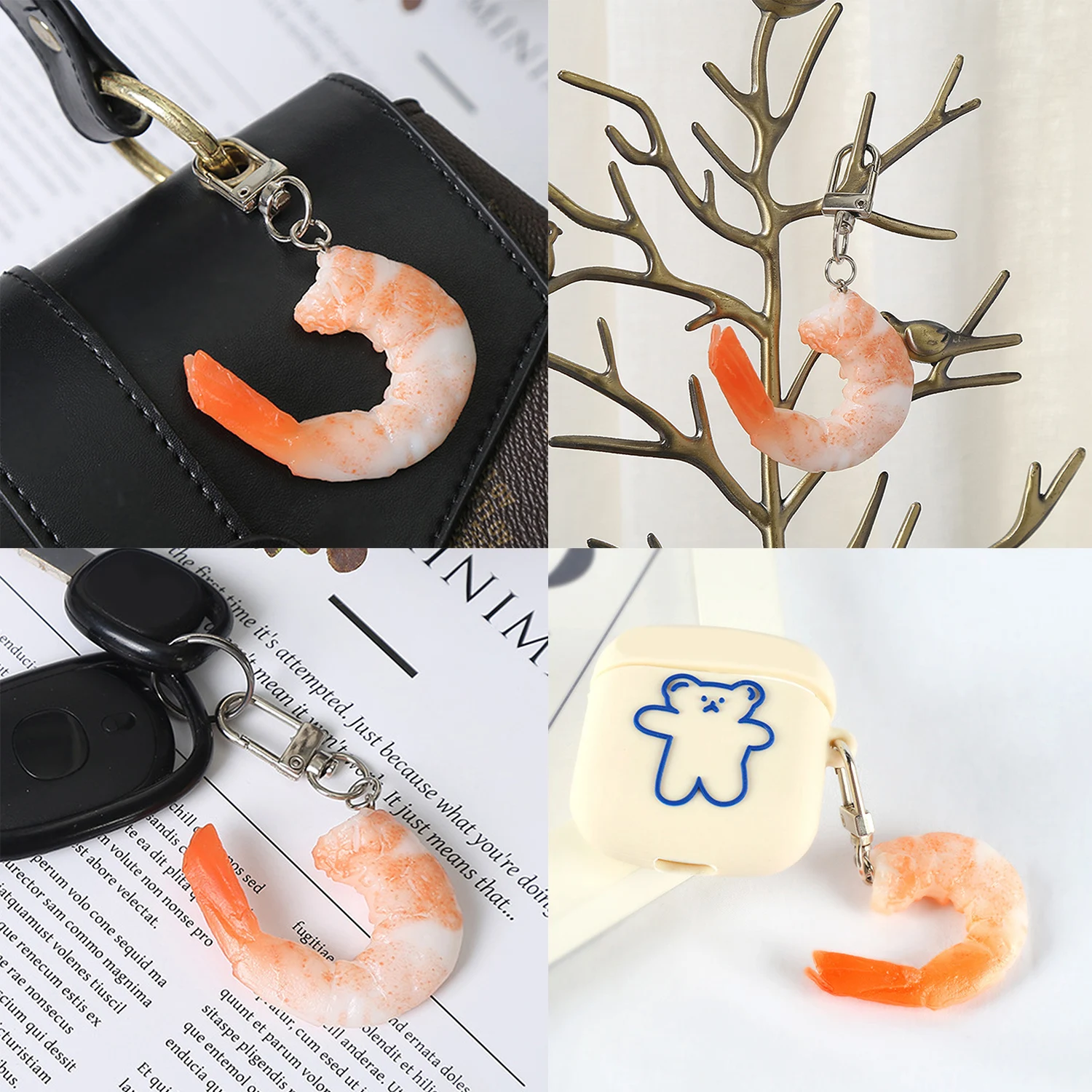 Funny Simulation PVC Shrimp Keychain Prawn Keyring Food Sea Animal Kids Toy Bag Backpack Ornament Woman Girl Jewelry Accessories