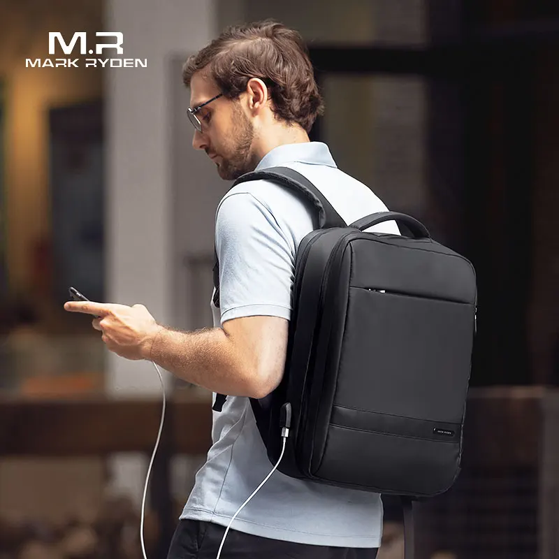 Mark Ryden15.6-inch waterproof USB charging port travel backpack large capacity can be expanded 180 degrees SBS zipper