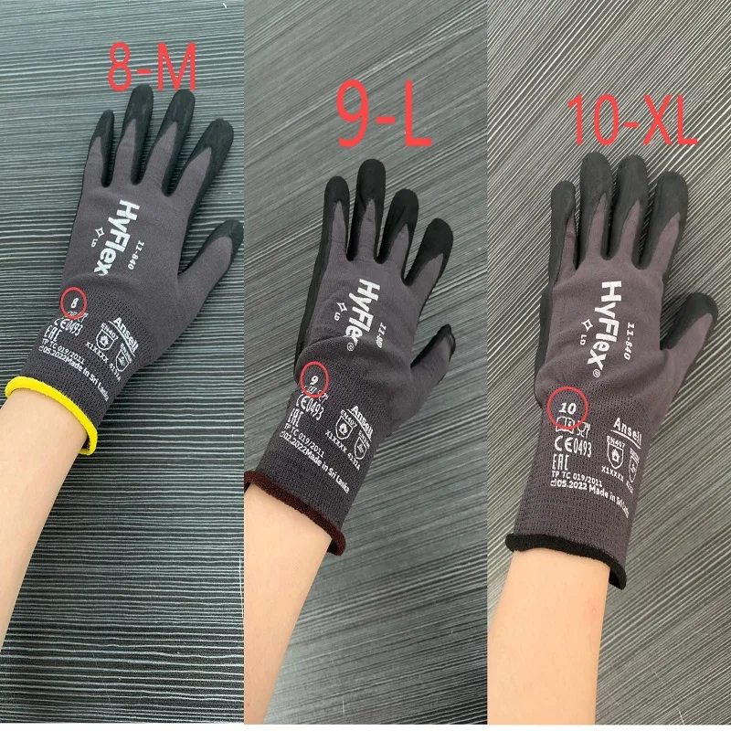 Ansell HYFLEX® 11-840(12 pairs)Black Fotix wear-resistant foam nitrile palm coating black nylon lining anti contact heat level 1