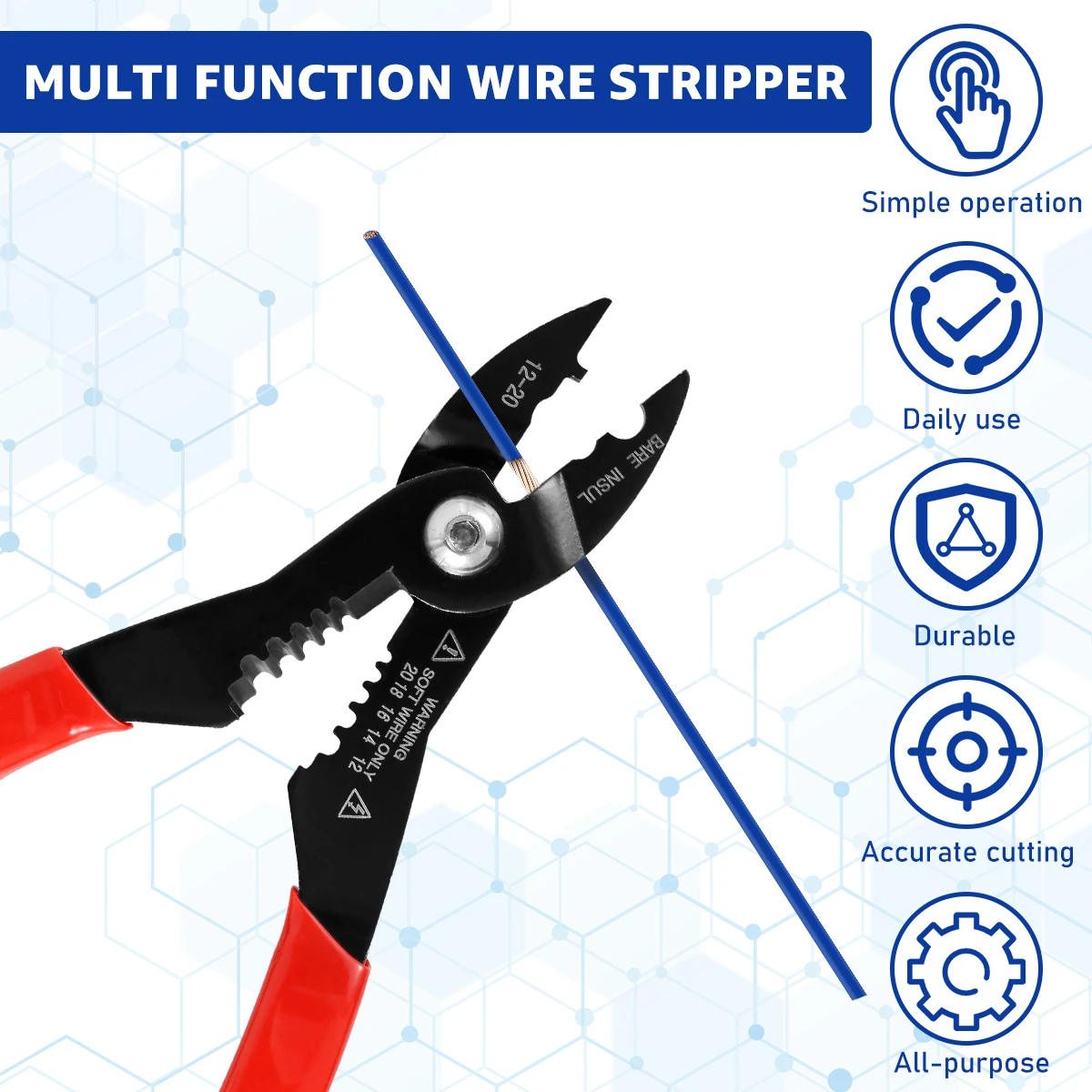 Wire Stripper Portable Wire Cutter Handheld Cable Stripper Crimper Chrome Vanadium Steel for 12/14/16/18/20AWG Cable Wire