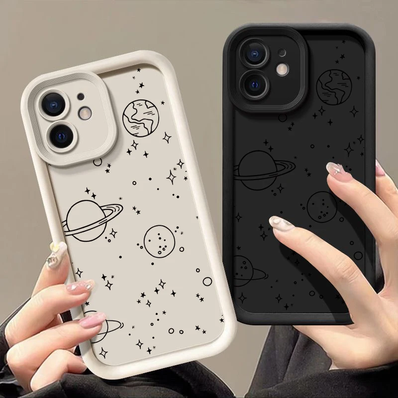 Cute Planet Soft TPU Case For iPhone 14 15 Pro Max Plus 11 12 13 Pro XR X XS 7 8 Shockproof Bumper Silicone Phone Cover Fundas