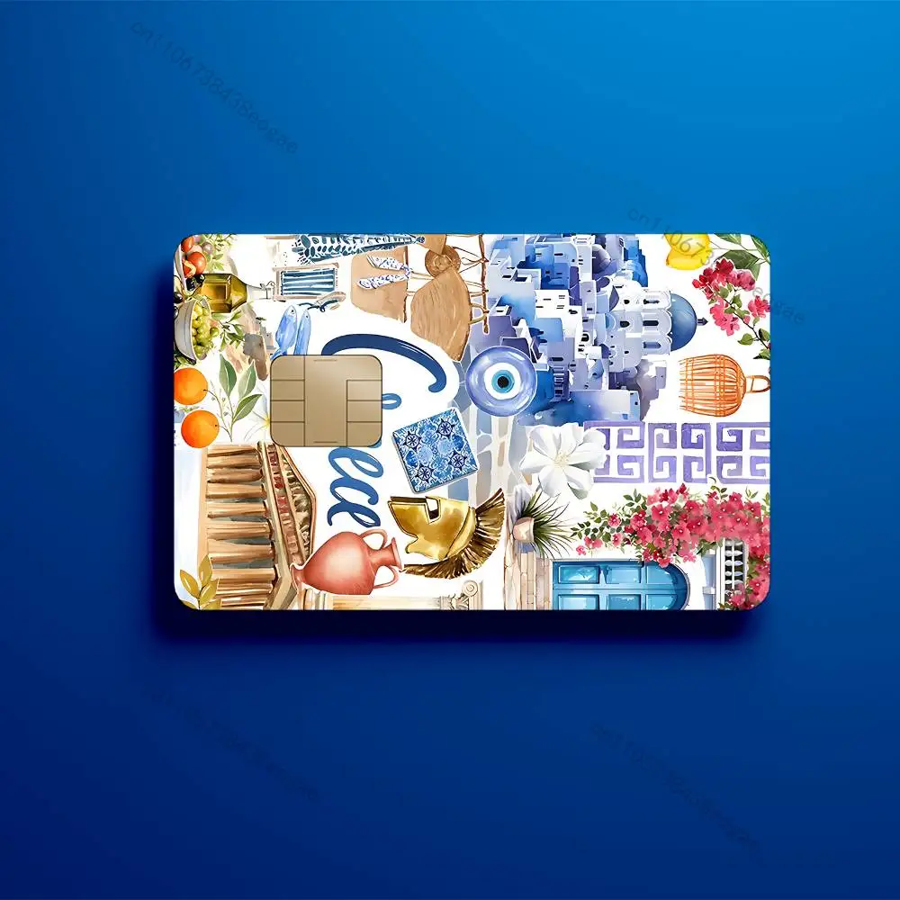 Greek Aegean Sea Art Decorative Credit Card Skin 4PCS Protection Card Stickers Creative Credit Debit Card Stickers