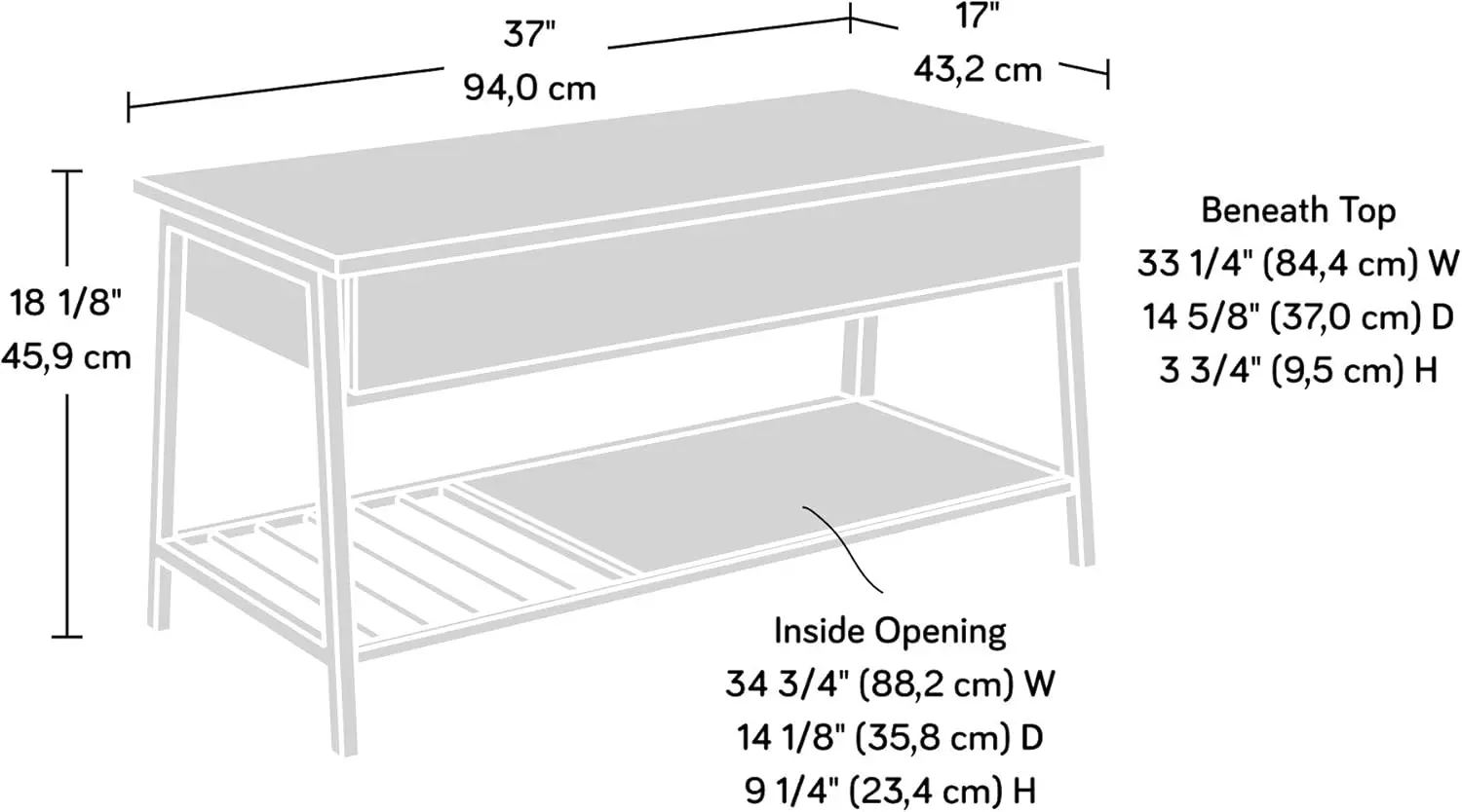 Salontafel Met Lift In Het Noorden, L: 37.01 "X W: 17.01" X H: 18.07 ", Afwerking Van Gerookt Eiken