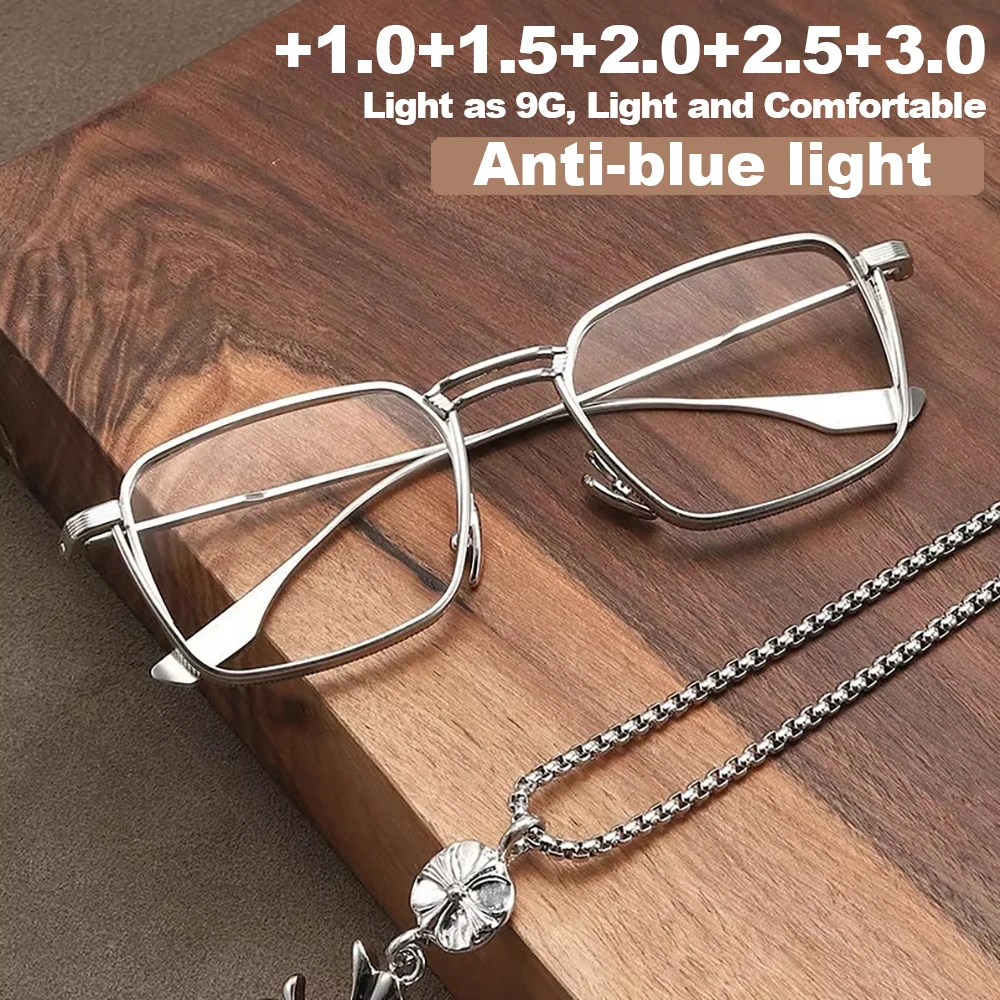 1pc Handgemachte Oversize Vollrand Metall Brillen Rahmen Vintage Quadratischen Rahmen Ultra Lesen Licht Brillen Brillen Für Männer Täglich uns