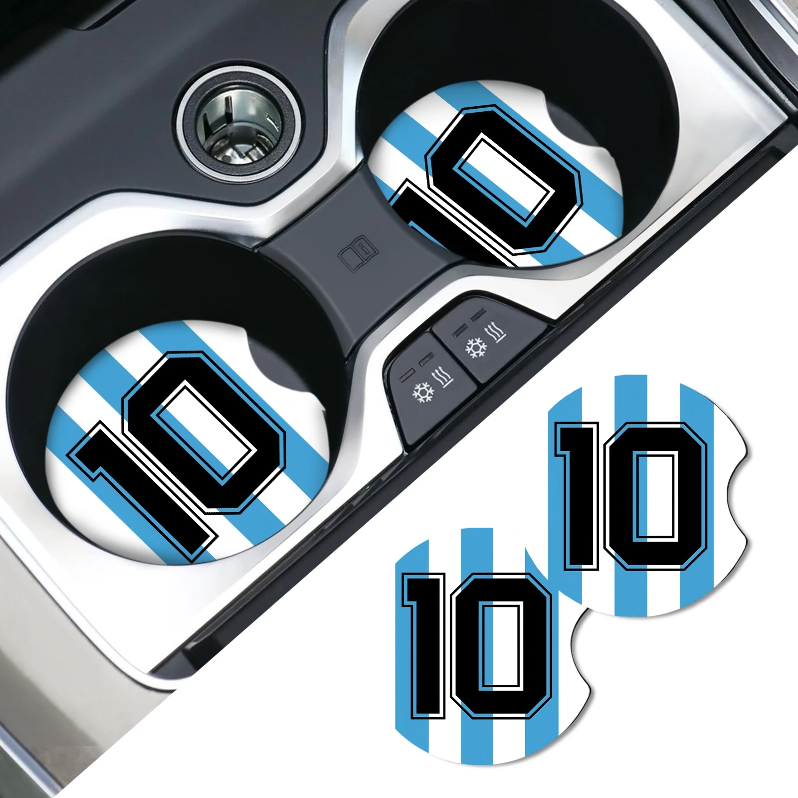 2pcs Argentina football team No. 10 car coaster, football fan coaster,suitable for women and men beverage car cup holder coaster