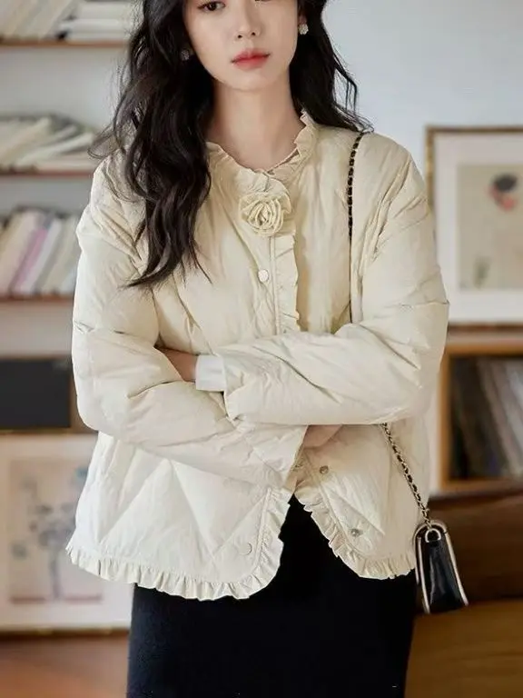 

Women's ort down Jaet Floral 3D Embellied Wood ain Cotton Padded Coat Thiened Winter Outerwear round Ne