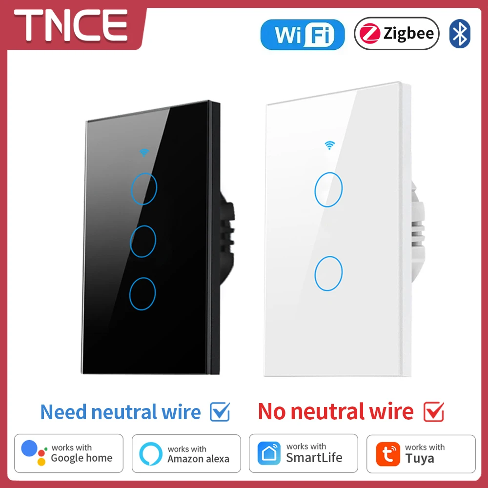 TNCE Tuya WiFi/Zigbee Smart Light Switch, Neutral Wire/No Neutral Wire Required Wall Touch Switch Work with Alexa, Google Home