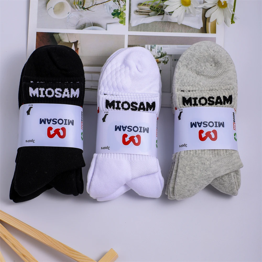 

3 pair running design cotton socks Towel bottom sports Training socks ventilate socks mid-calf socks miosam socks fashion socks