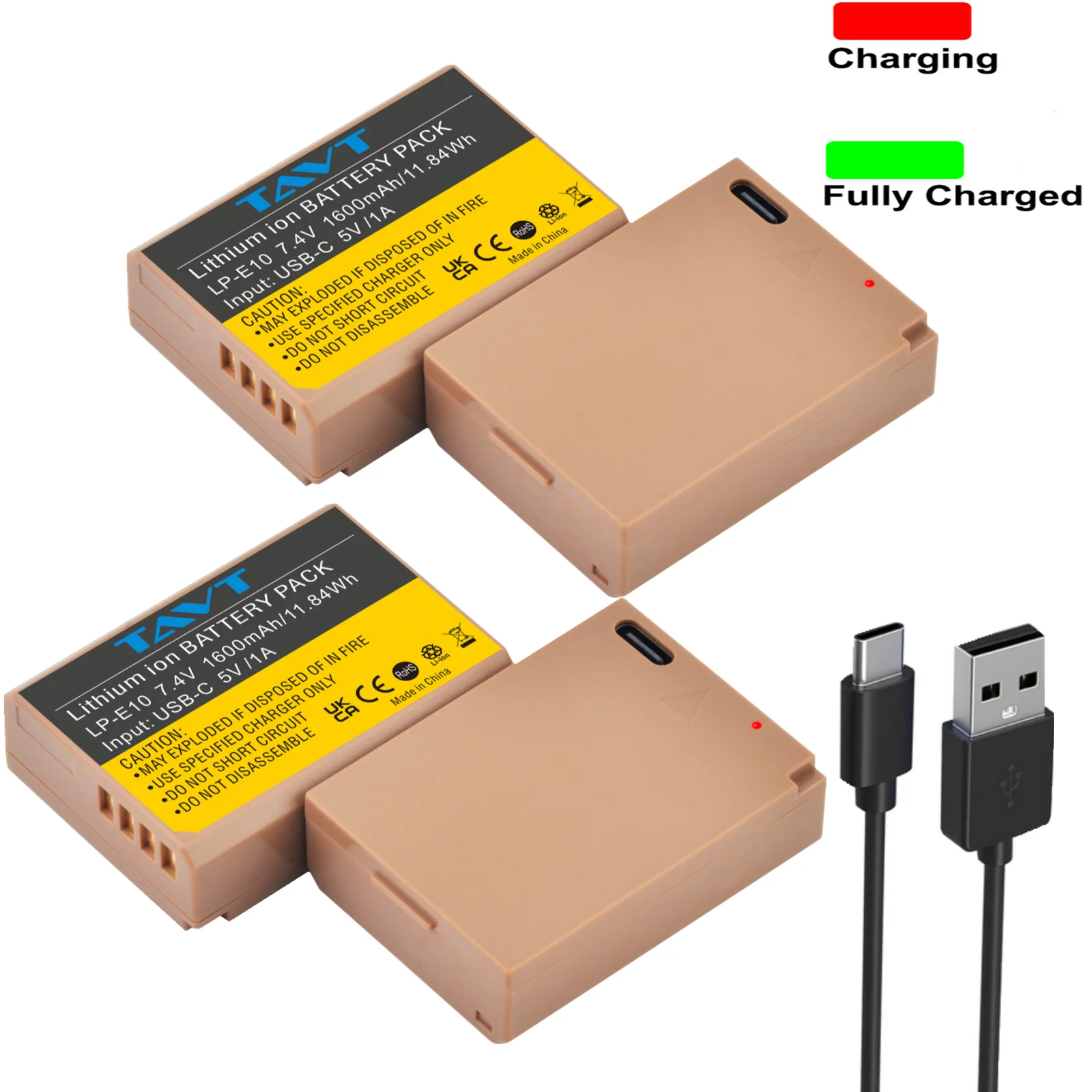LP-E10 LPE10 LP E10 Battery with Type-C Charging Port for Canon EOS 1100D 1200D 1300D 1500D 3000D KISS X50 X70 X80 Rebel T3 T5