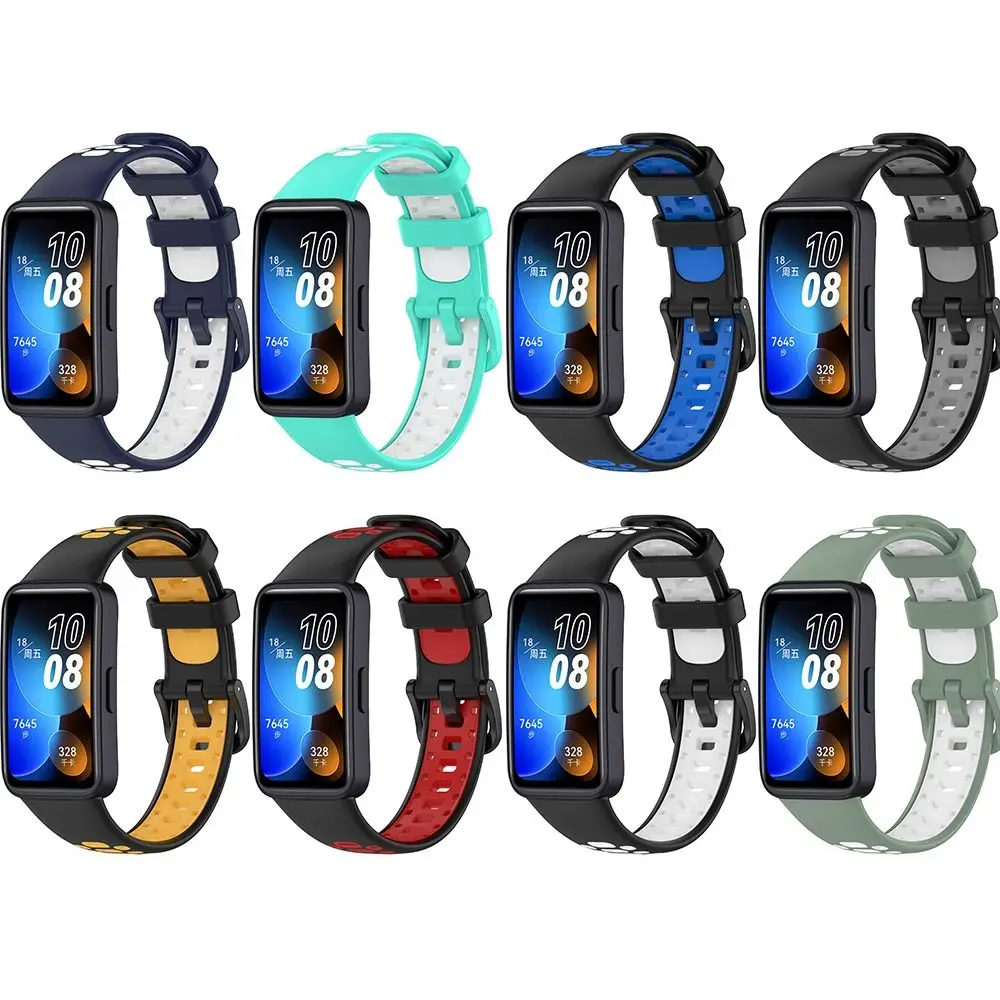 New Two-Color Silicone Watch Strap Breathable Smart Watch Bracelet Replacement Accessories Watchband for Huawei Band 8