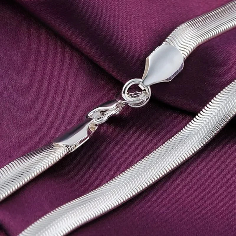 Andara 925 Sterling Silver 16/18/20/22/24 Inch 6mm Flat Snake Chain Necklace For Women Man Fashion Wedding Party Charm Jewelry