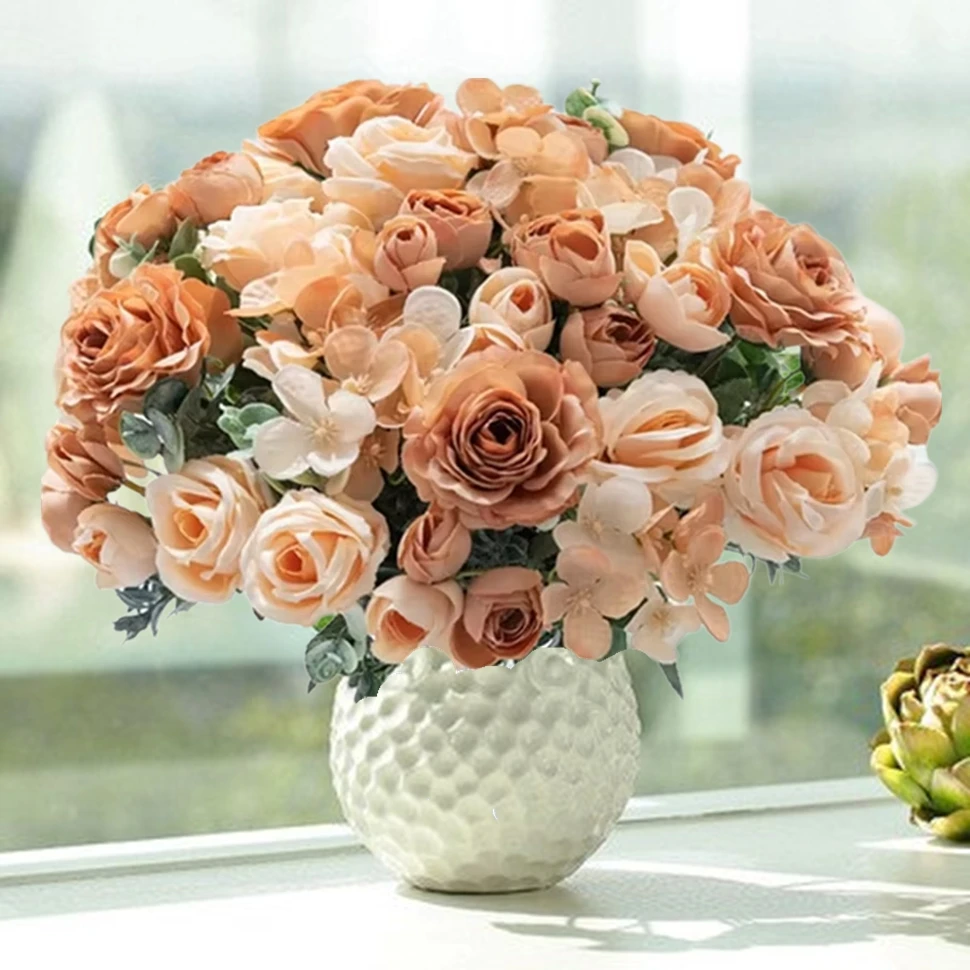 

1PC Artificial Flowers High Quality Silk Rose Festival Garland Home Ornamental Table Astomphere Decor Wedding Bridal DIY Bouquet