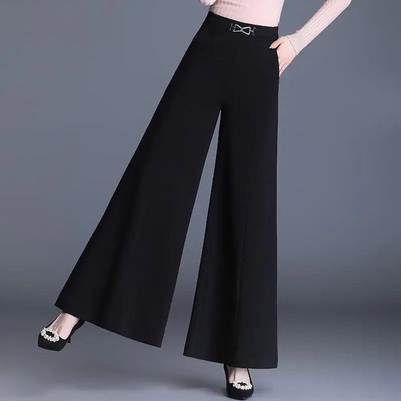 Korean Clothing Women Black Flare Pants Spring Autumn Office Lady Versatile Loose Fashion Casual High Waist Wide Leg Trousers