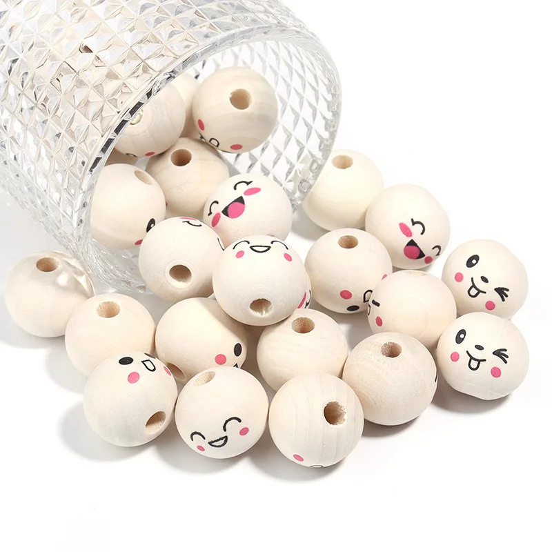 200 Pcs Doll Smiling Loose Beads DIY Bracelet Necklace Wood Beads 19mm Diameter Smile Wooden Beads Wholesale
