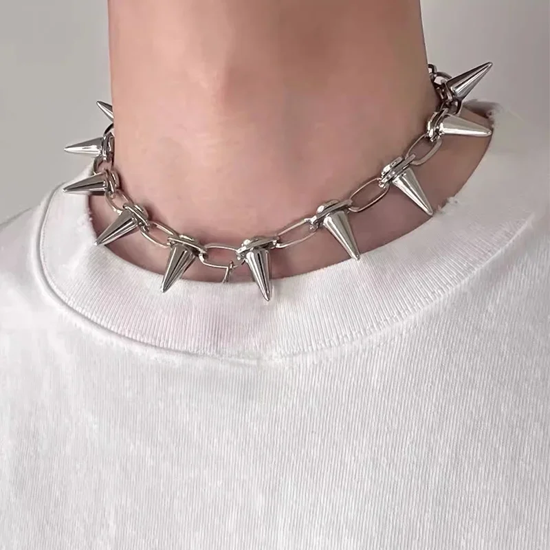 Fashion Punk Spike Chokers Necklaces Goth Rivet Collar Choker Necklace Metal Spike Link Chain Unisex Rock Night Club Jewelry