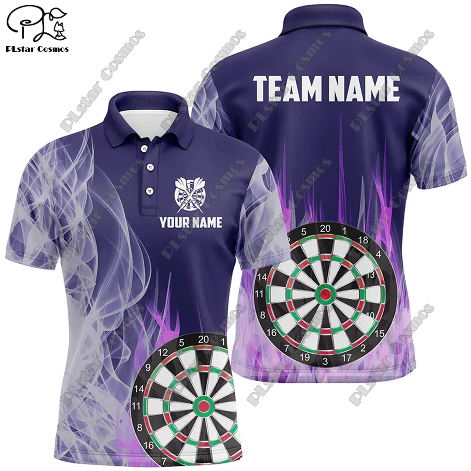 New custom personalized 3D printing  flame pattern darts POLO shirt T-shirt universal leisure team throwing sports series D-35