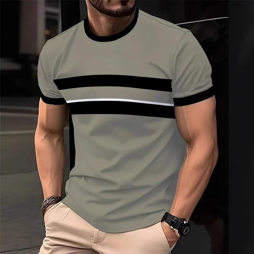 2025 Summer Men's Fashion 3D T Shirt Splicing Printed Colorblocking Casual Slim Short Sleeve Outdoor Sports Running Fitness Top image 5