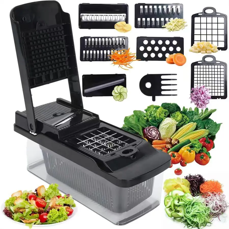 

15pcs upgrade vegetable chopper, multifunctional fruit slicer, handle food slicer, vegetable slicer, container equipped cutter,