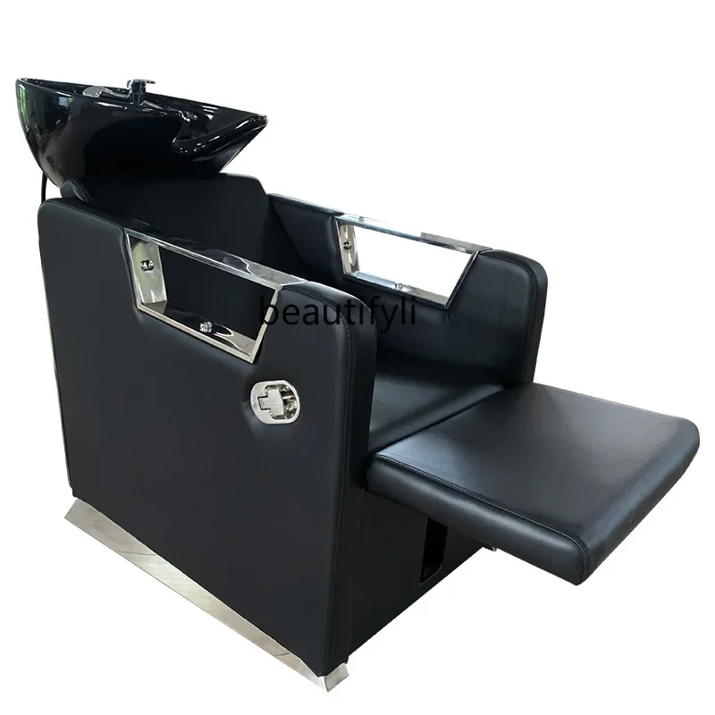 

smt03 High-End Massage Shampoo Bed Barber Shop Stainless Steel Flushing Bed Lying Half Ceramic Basin