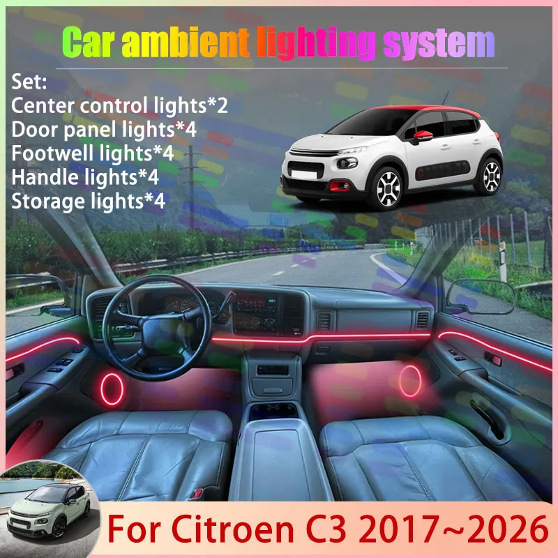 

For Citroen C3 SX SY 2017~2026 Cross Origin MK3 2/18 in 1 Car Atmosphere Light Lamp RGB Shade Ensemble Streamer Atmosphere Set