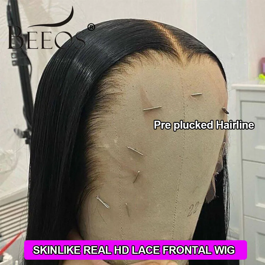 BEEOS Skinlike Real 13x6 HD Lace Frontal Wig Preplucked Silky Straight 13x4 HD Lace Front Human Hair Wigs For Women Brazilian