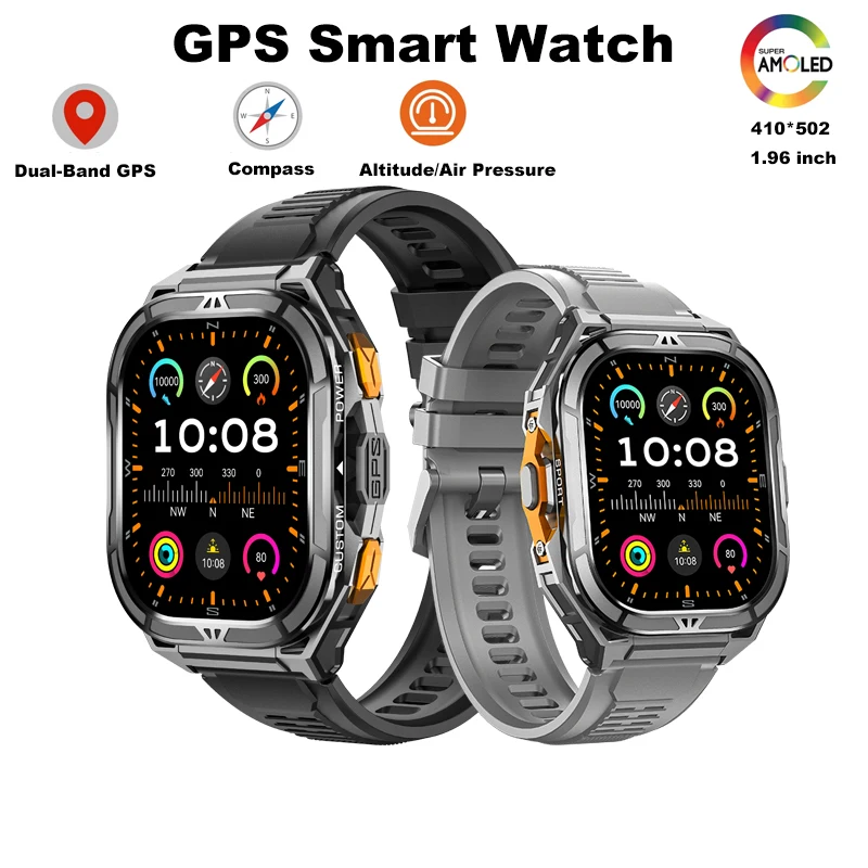 

X5 Amoled Смарт-часы для мужчин Встроенный двухдиапазонный GPS-компас Барометр 5ATM Водонепроницаемые SOS-функция Военные спортивные умные часы