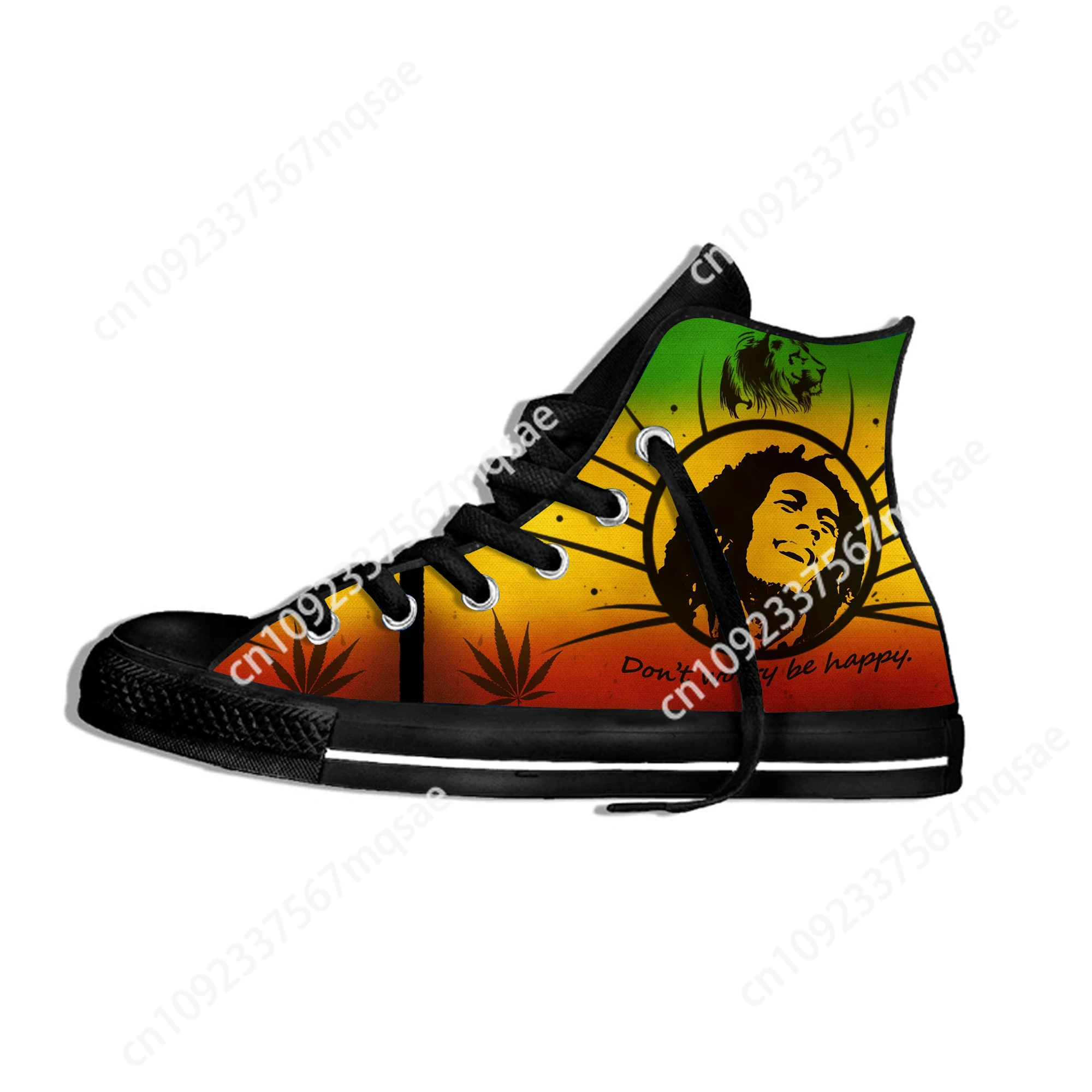 Custom Made Legend Bob Marley Reggae Music Novelty Design Lightweight High Top Canvas Shoes Men Women Casual Breathable Sneakers