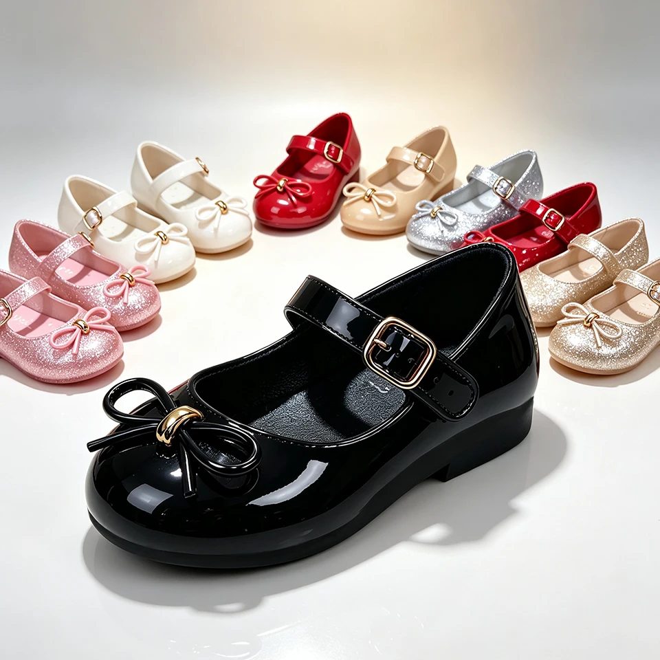 Toddler Little Girls Shiny Mary Jane Ballet Flats with Cute Bowknot Princess Shoes School Uniform Party Wedding Fashion Footwear