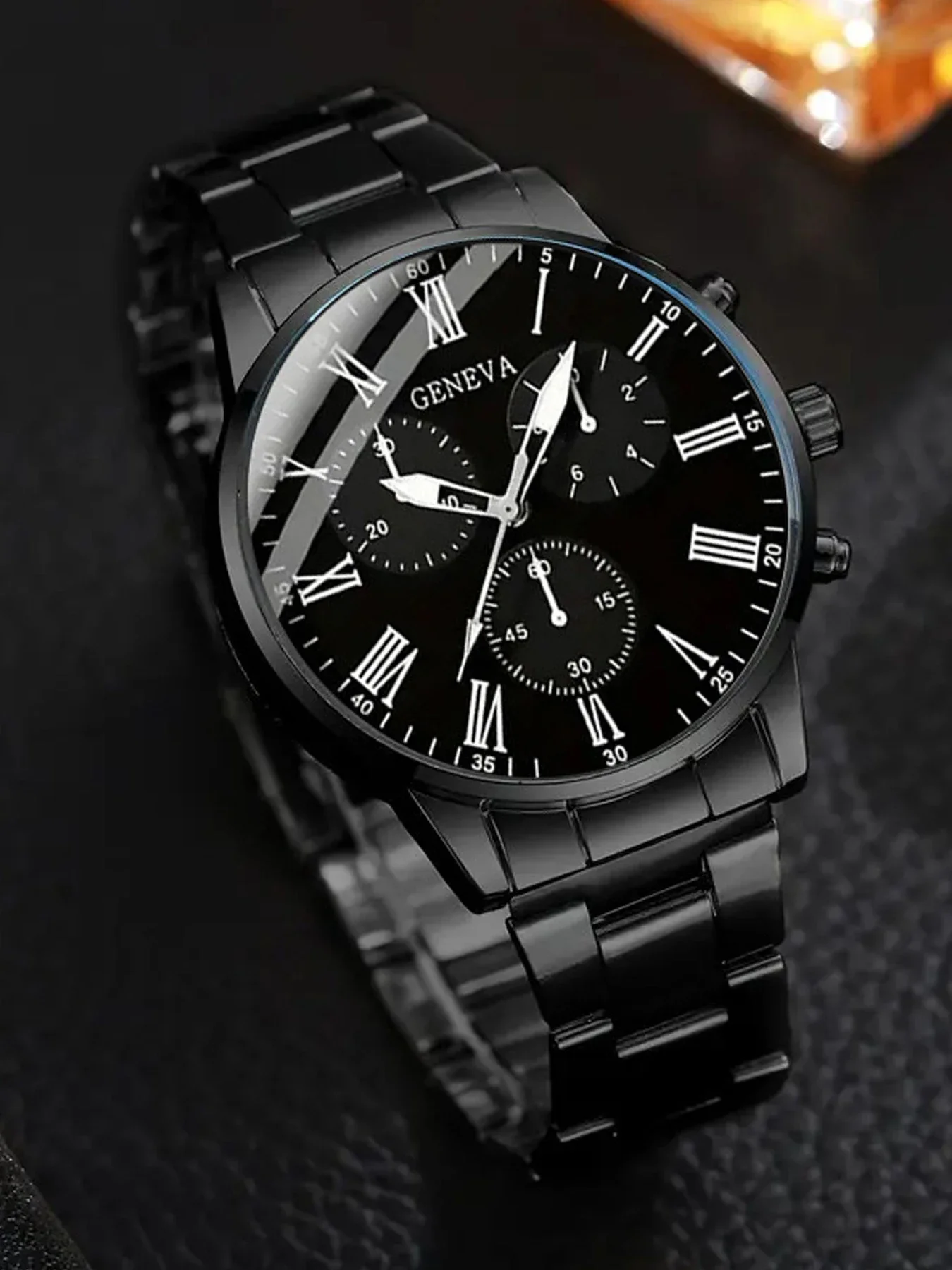 Men's Business Quartz Watch Set with Faux Three-Eye Dial**