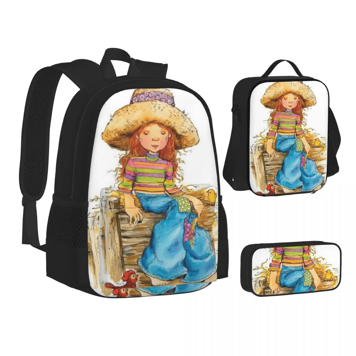

Sarah Kay Swing Girl Backpacks Boys Girls Bookbag Children School Bags Kids Rucksack Lunch Bag Pen Bag Three-Piece Set