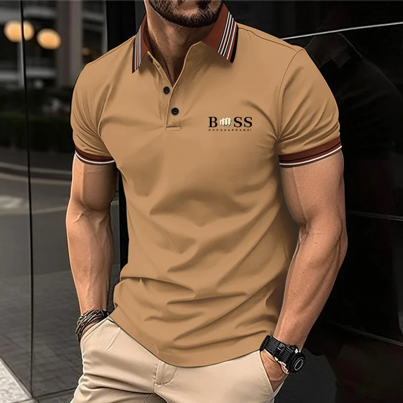 Summer new men\'s casual short sleeved fashionable business polo shirt printed collar T-shirt men\'s breathable polo shirt men\'s c