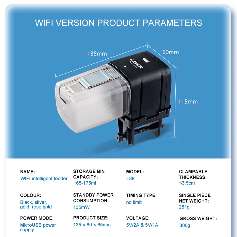 Fish Tank Auto Feeder Automatic Aquarium Food Feeder Remote WIFI Wireless Intelligent Control Feeders Aquarium Accessories 170ml