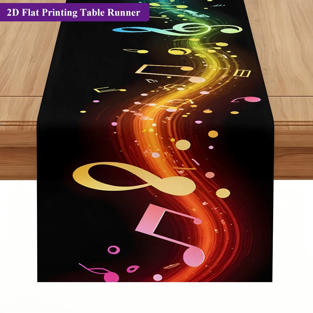 1pc 2D Flat Printing Table Runner, Colorful Flowing Musical Notes Print Polyester Rectangular Tablecloth, Indoor Outdoor Decor f