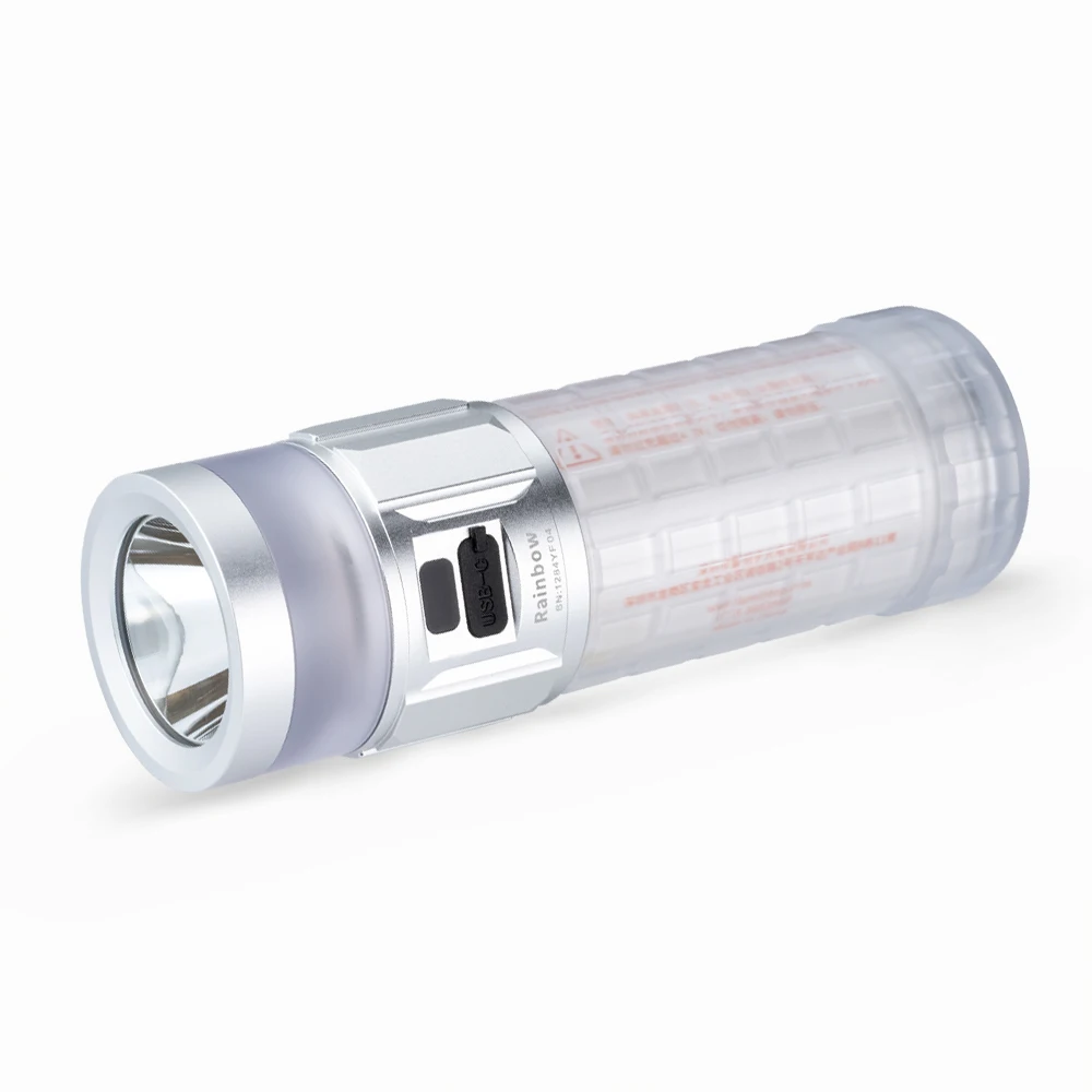 EDC LED Flashlights Power Bank Type USB C Rechargeable Lamp Self Defense Camping Lantern Torch Outdoor Color Lights Rainbow 2.0