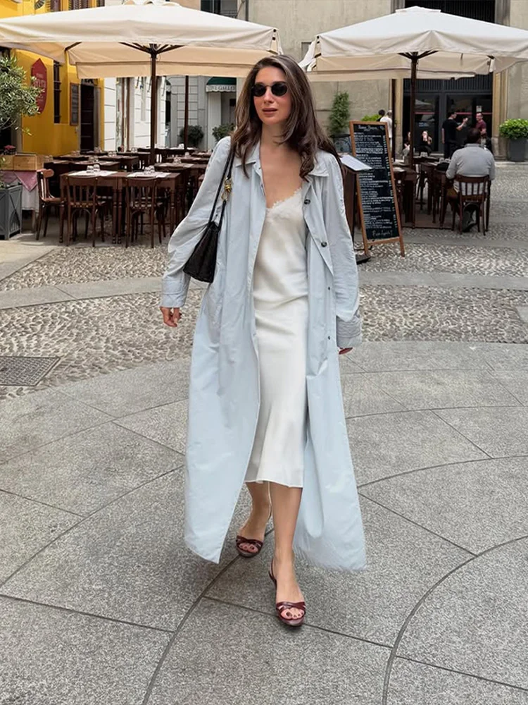 Damenjacken mit Revers, Einreihig mit Gürtel, Dünne Trenchcoats, Streetwear für Frauen, Langarm, Einfarbig, Lockerer Mantel, Neue Damen-Oberbekleidung – Detail 14