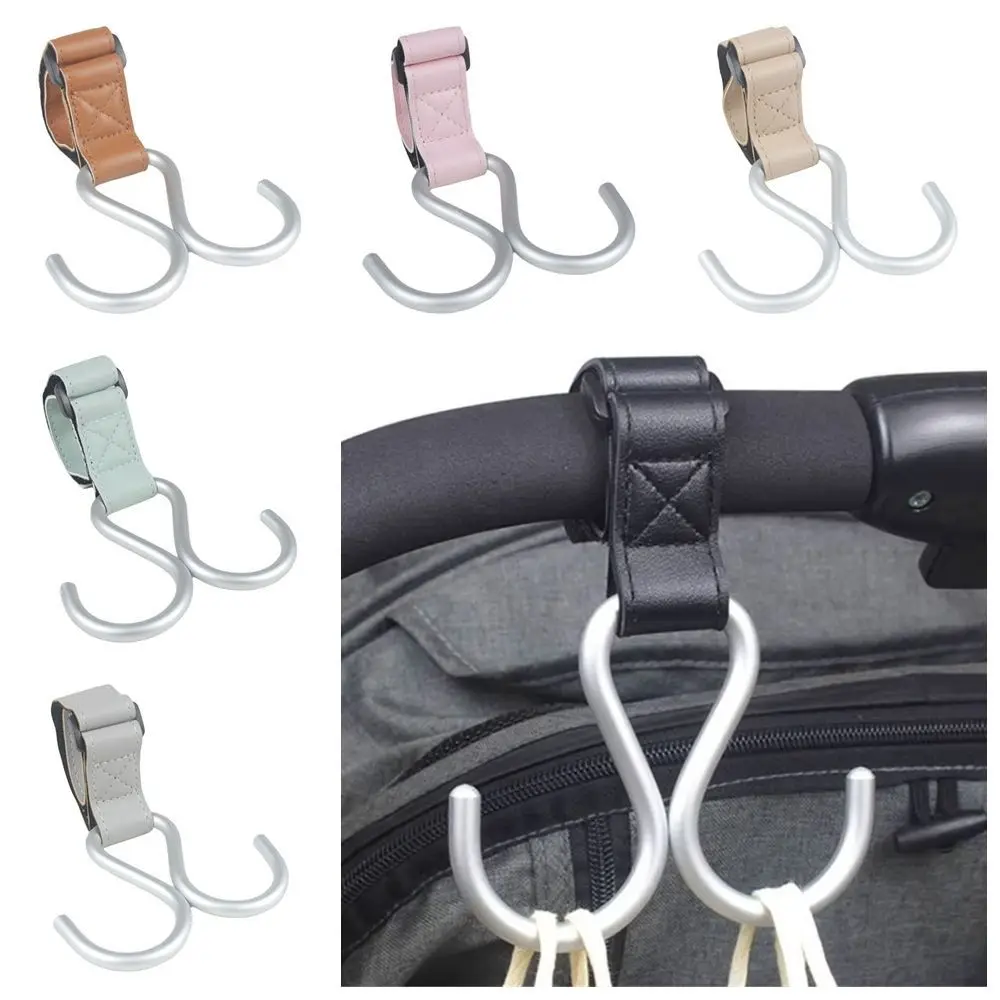 

Cute S Shape Baby Stroller Hooks Double Hook Solid Color Hanging Hook PU Cartoon Stroller Accessories Baby