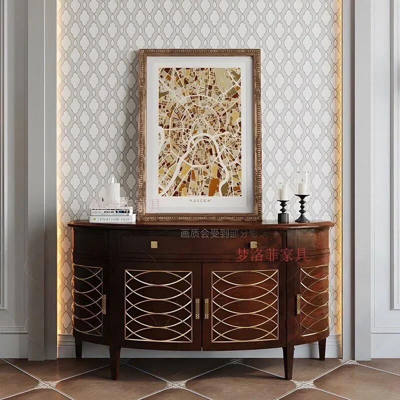 HYS retro dining side cabinet creative solid wood carving flower storage cabinet living room entrance hotel homestay decoration