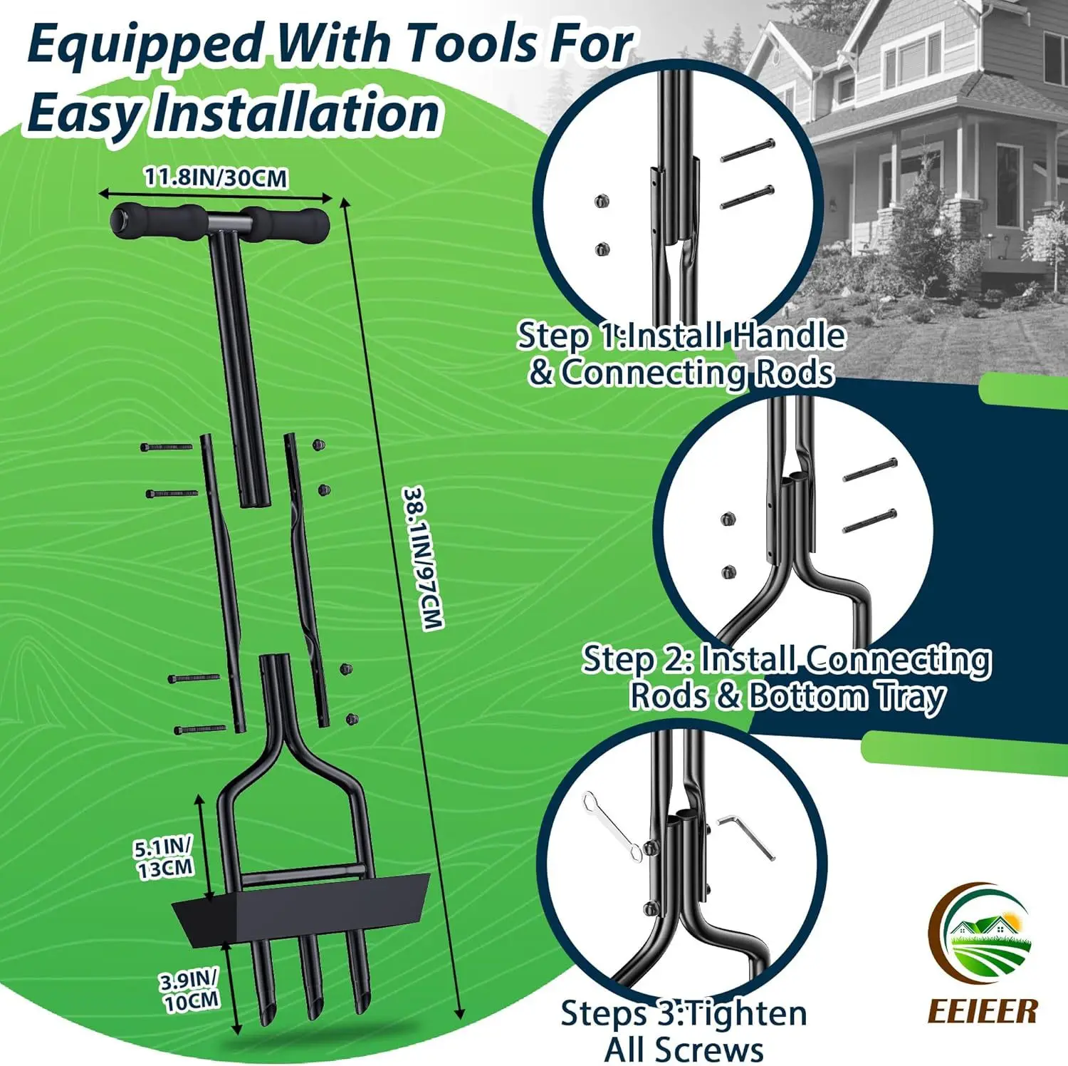 Manual scarifier, soil turner, fertilization tool, lawn punch, soil remover, seedling gardening artifact