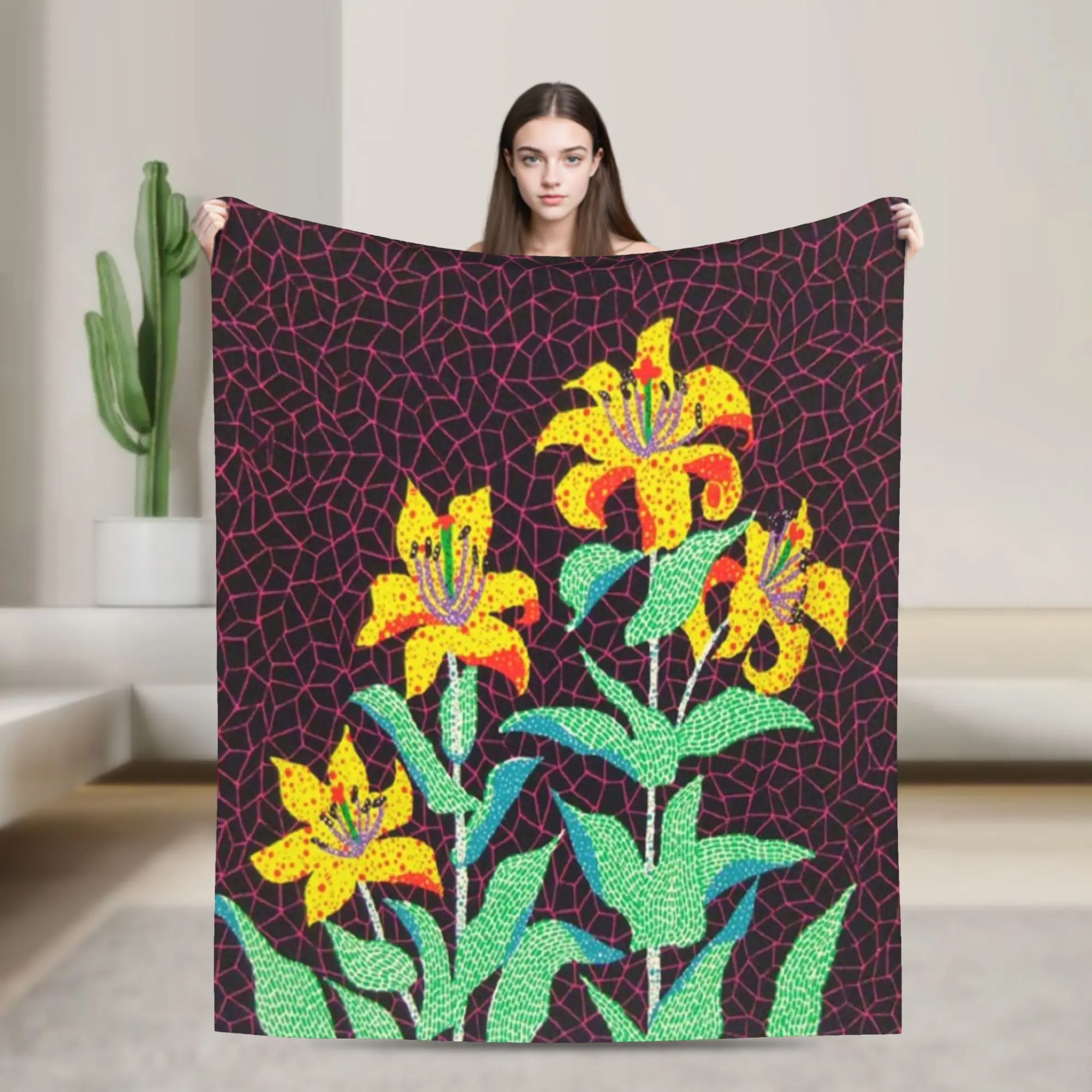 Flowers Yayoi Kusama RIP Flannel Blankets Abstract Dots Polka Funny Throw Blankets for  Sofa Bedding Lounge 150*125cm Bedspreads