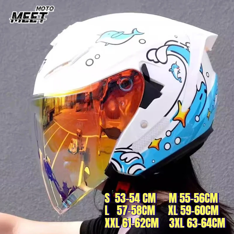 

3/4 Open Face Motorcycle Helmet for Men and Women Dual Lens Sun Visor Capacete Aberto Cascos Para Moto 헬멧반모