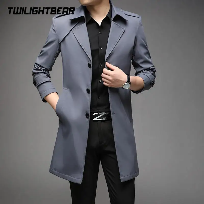 New Men's Long Trench Mael Windbreaker Business Casual Classic Trench Coat Men Clothing Casual Jacket Outerwear A2F8908